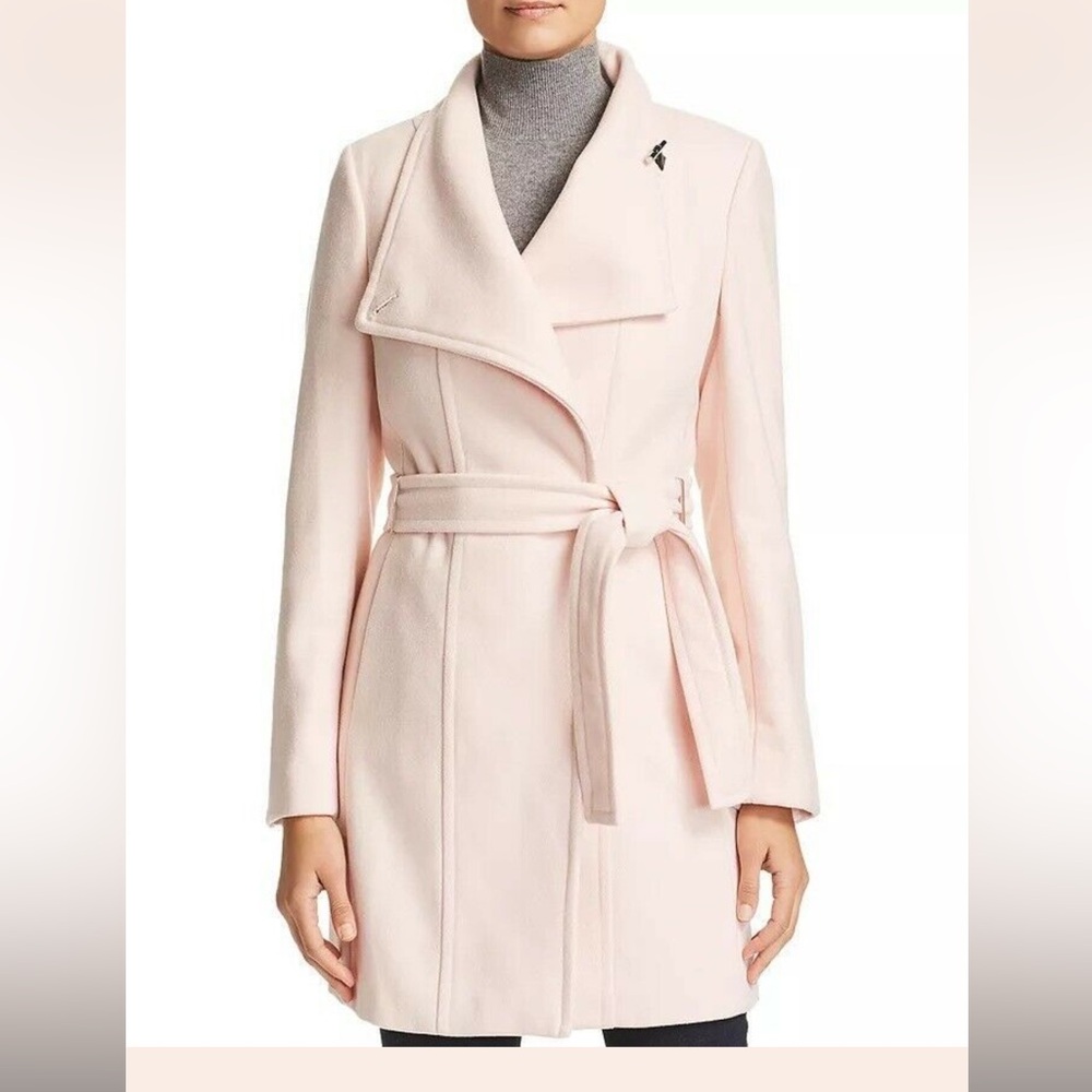 Calvin Klein Belted Wool Wrap Coat Pale Pink  Blush XXS / XS Unworn Winter Glam